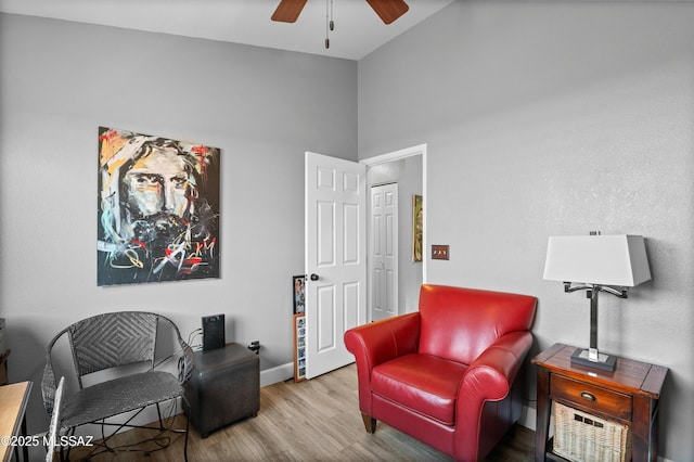 9000 N Twain St, Tucson, AZ 85742 - sitting room with ceiling fan, wood finished floors, baseboards, and high vaulted ceiling