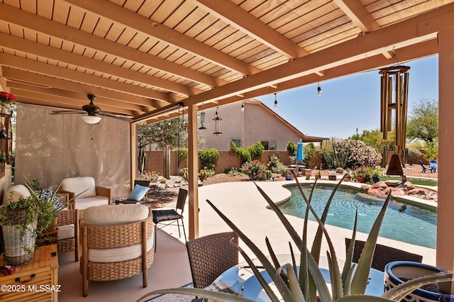 9000 N Twain St, Tucson, AZ 85742 - view of swimming pool with a patio area, ceiling fan, and a fenced backyard