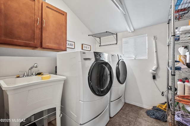 966 N Richey Blvd, Tucson, AZ 85716 - washroom with cabinet space, washing machine and dryer, tile patterned flooring, and baseboards