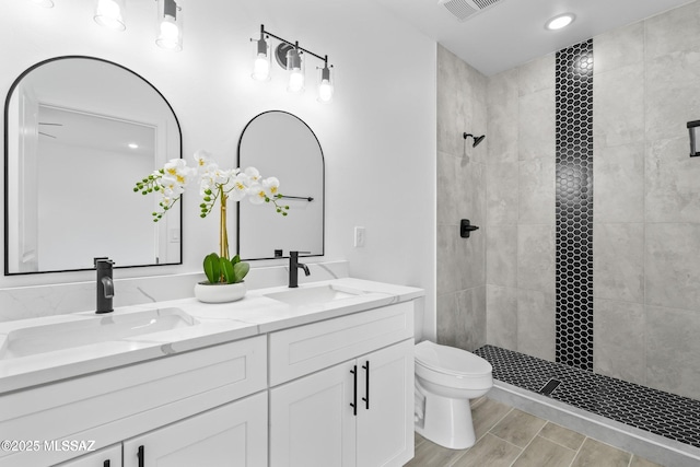 1917 Circulo Mexicali, Rio Rico, AZ 85648 - bathroom featuring toilet, a tile shower, double vanity, and recessed lighting