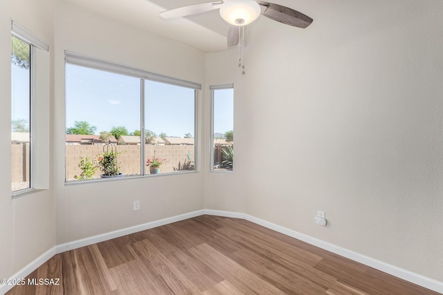 9102 N Safflower Ln, Tucson, AZ 85743 - spare room with wood finished floors, baseboards, and ceiling fan