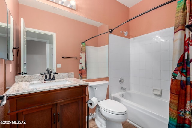 9102 N Safflower Ln, Tucson, AZ 85743 - bathroom with shower / bath combo, toilet, and vanity