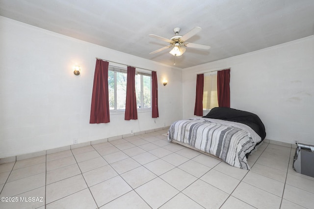 3431 N Edith Blvd, Tucson, AZ 85716 - bedroom featuring light tile patterned floors, crown molding, and ceiling fan
