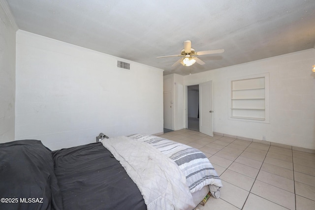 3431 N Edith Blvd, Tucson, AZ 85716 - bedroom featuring light tile patterned floors, a ceiling fan, and crown molding