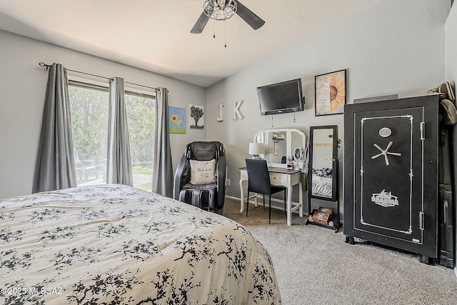 9650 N Gyor Pl, Tucson, AZ 85742 - bedroom featuring carpet floors, lofted ceiling, and a ceiling fan
