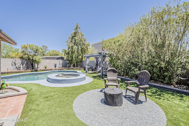 9650 N Gyor Pl, Tucson, AZ 85742 - view of swimming pool with a pergola, a patio, and a pool with connected hot tub
