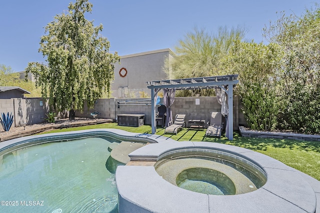 9650 N Gyor Pl, Tucson, AZ 85742 - view of pool featuring a pergola and a pool with connected hot tub