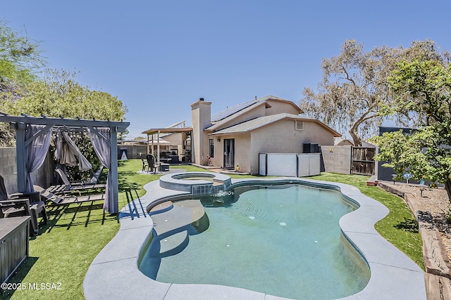 9650 N Gyor Pl, Tucson, AZ 85742 - view of swimming pool with a pool with connected hot tub, a patio area, and a pergola