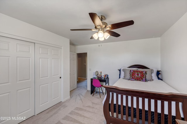 19 W Via Teresita, Sahuarita, AZ 85629 - bedroom featuring light colored carpet, a closet, and a ceiling fan
