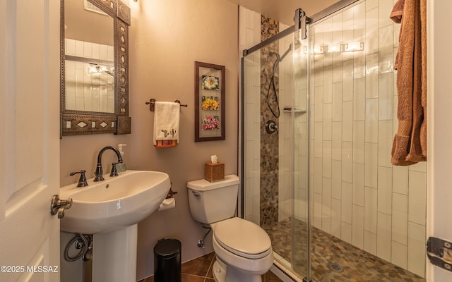 9387 S Via Famero, Vail, AZ 85641 - bathroom with toilet, a shower stall, and tile patterned floors