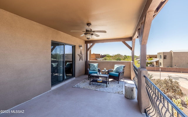 9387 S Via Famero, Vail, AZ 85641 - view of patio / terrace featuring a ceiling fan, a balcony, and an outdoor hangout area