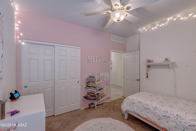 9978 N Niobrara Way, Tucson, AZ 85742 - bedroom with carpet floors, a closet, and ceiling fan