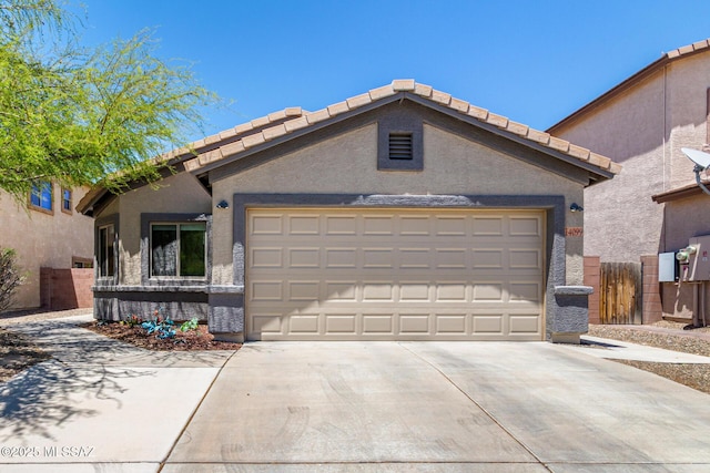 4099 E Shadow Branch Dr, Tucson, AZ 85756 - ranch-style home featuring driveway, a garage, stucco siding, and a tiled roof
