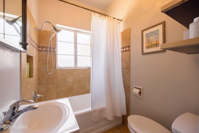 1912 E Water St, Tucson, AZ 85719 - full bath with toilet, a sink, shower / bath combo, and tile patterned flooring
