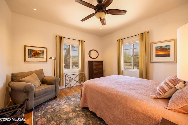 1912 E Water St, Tucson, AZ 85719 - bedroom with wood finished floors, recessed lighting, and ceiling fan