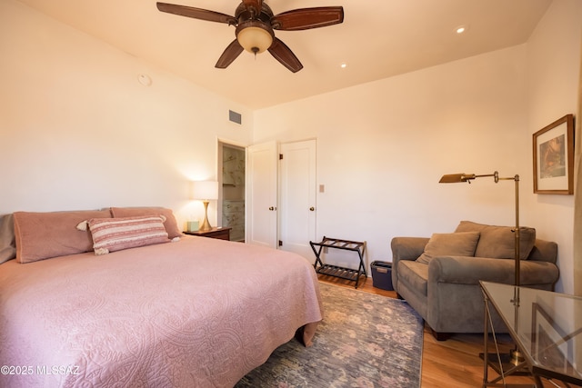 1912 E Water St, Tucson, AZ 85719 - bedroom featuring wood finished floors and a ceiling fan
