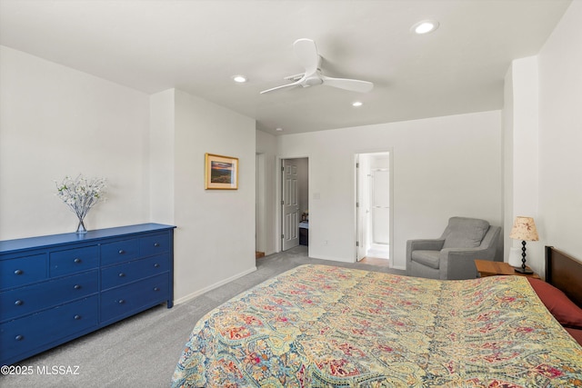 2917 E Malvern St, Tucson, AZ 85716 - bedroom with light colored carpet, recessed lighting, baseboards, and ceiling fan