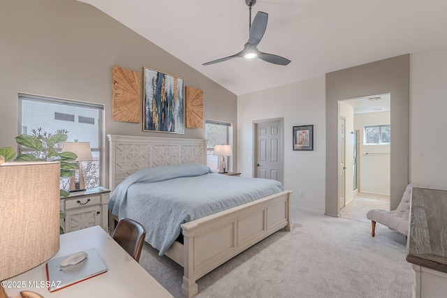 2136 E Desert Fox Dr, Green Valley, AZ 85614 - bedroom with lofted ceiling, light carpet, and a ceiling fan