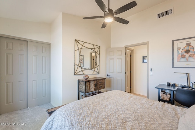 2136 E Desert Fox Dr, Green Valley, AZ 85614 - carpeted bedroom with a closet, a high ceiling, and ceiling fan
