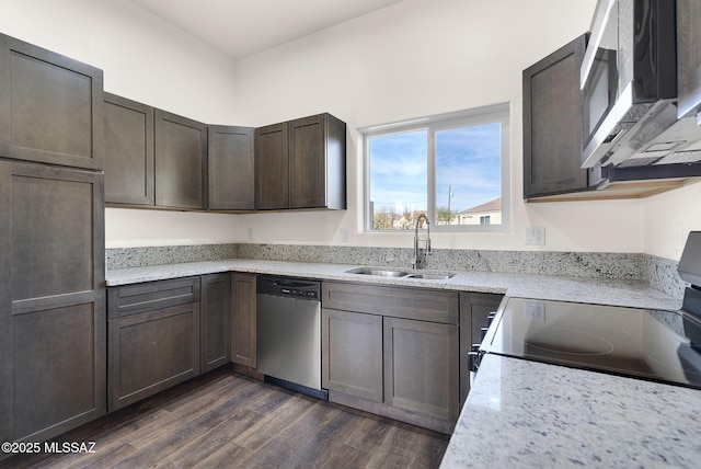 1801 Saltillo Ct, Rio Rico, AZ 85648 - kitchen with stainless steel appliances, dark wood-style flooring, a sink, and light stone counters