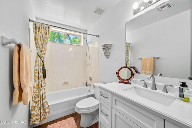 7466 E Placita Del Misterio, Tucson, AZ 85715 - full bath with vanity, shower / bathtub combination with curtain, toilet, and tile patterned floors