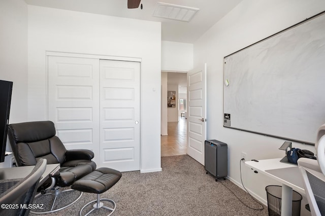 3579 N Kellen Canyon Ct, Tucson, AZ 85745 - sitting room with carpet floors, baseboards, and a ceiling fan