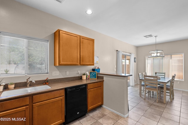77 N Mail Station Ln, Sahuarita, AZ 85629 - kitchen featuring dishwasher, a sink, a chandelier, plenty of natural light, and recessed lighting
