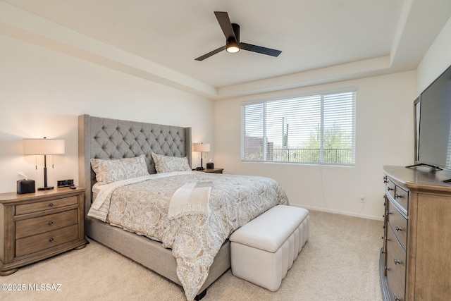 7823 W Buckeye Path, Marana, AZ 85658 - bedroom with light colored carpet, baseboards, and a ceiling fan