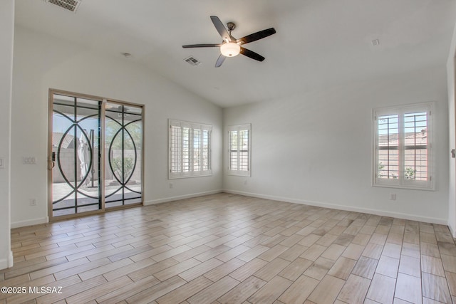 9016 W Birchover Dr, Marana, AZ 85653 - empty room featuring ceiling fan, lofted ceiling, baseboards, and light wood-type flooring