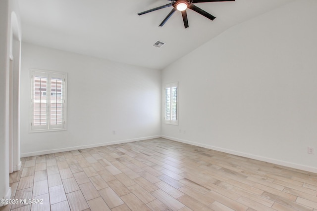 9016 W Birchover Dr, Marana, AZ 85653 - empty room featuring ceiling fan, light wood-style floors, baseboards, and high vaulted ceiling