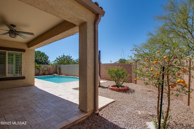 9016 W Birchover Dr, Marana, AZ 85653 - view of pool featuring ceiling fan, a patio, and a fenced backyard