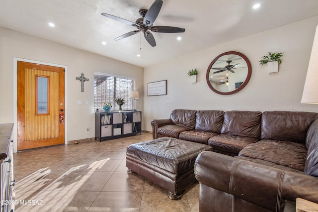 1410 W Sonora St, Tucson, AZ 85745 - living area featuring ceiling fan, recessed lighting, light tile patterned flooring, and baseboards
