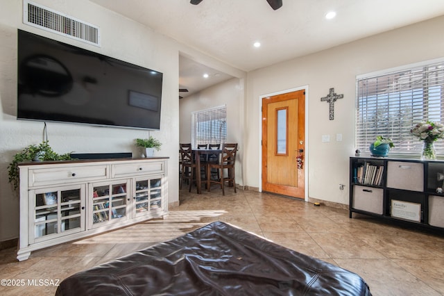 1410 W Sonora St, Tucson, AZ 85745 - foyer featuring recessed lighting, tile patterned floors, baseboards, and a ceiling fan