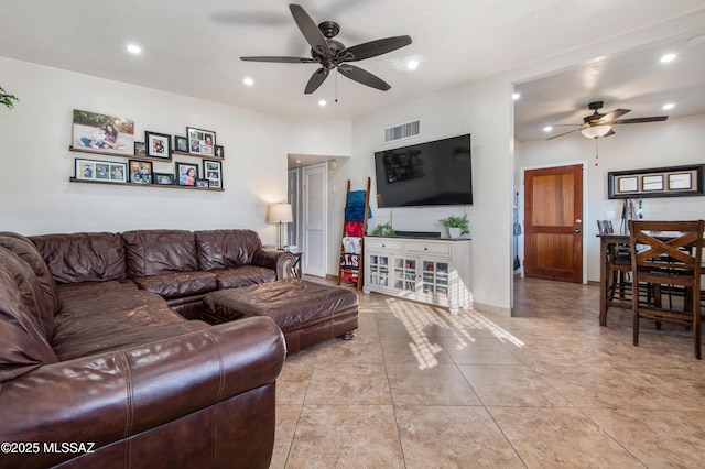 1410 W Sonora St, Tucson, AZ 85745 - living room with a ceiling fan, recessed lighting, and light tile patterned floors