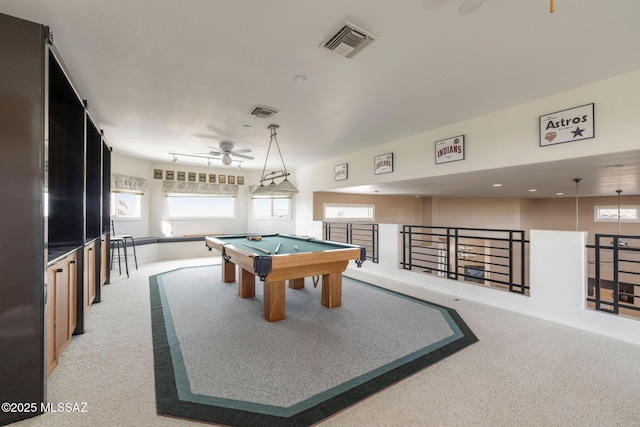 4141 W Camino Del Norte, Tucson, AZ 85742 - recreation room with light colored carpet, billiards, and a ceiling fan