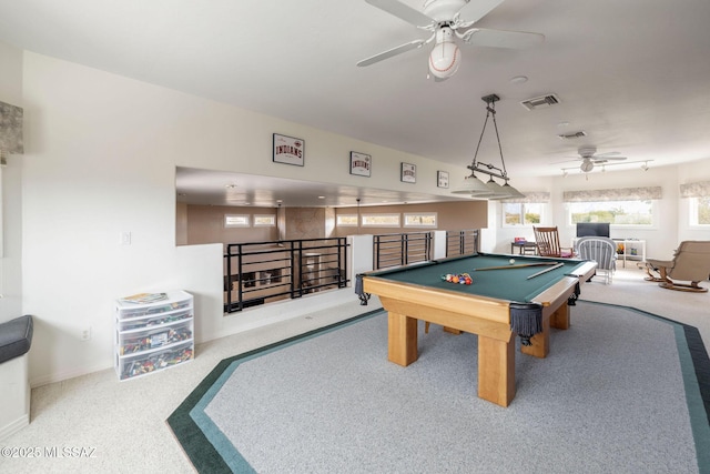 4141 W Camino Del Norte, Tucson, AZ 85742 - recreation room with a ceiling fan, carpet, and billiards