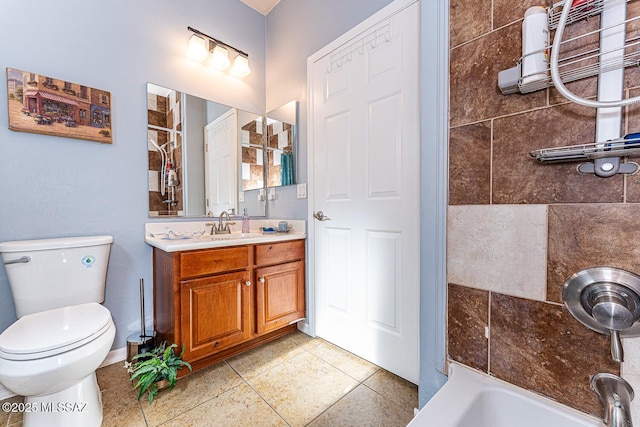 493 W Corte Planga, Sahuarita, AZ 85629 - full bathroom featuring vanity, toilet, shower / bath combination, and tile patterned floors
