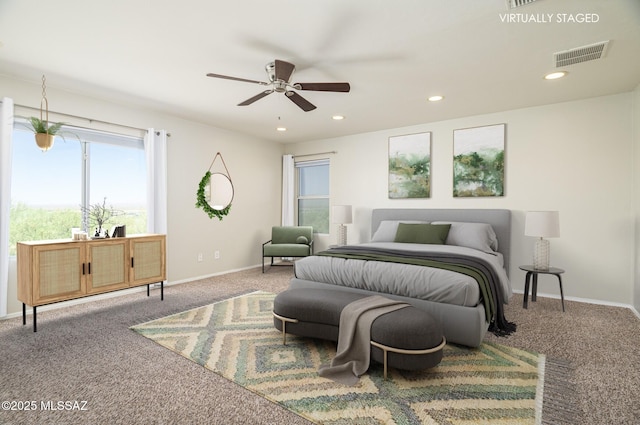 1070 W Camino Fijo, Sahuarita, AZ 85629 - bedroom featuring carpet floors, recessed lighting, baseboards, and ceiling fan