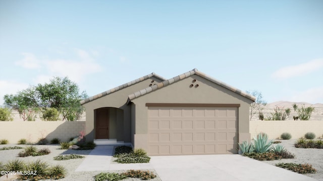 5947 E Jayden Ln, Tucson, AZ 85756 - mediterranean / spanish-style home with a garage, concrete driveway, and stucco siding