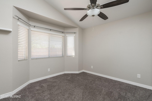 1542 N Amberbrooke Ave, Tucson, AZ 85745 - empty room featuring ceiling fan, carpet, lofted ceiling, and baseboards