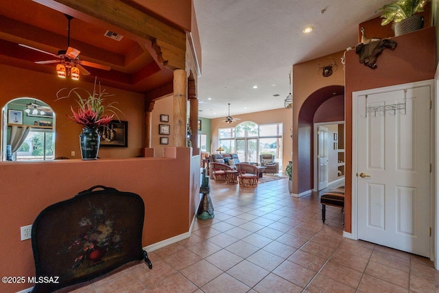 489 W Wedge Way, Green Valley, AZ 85614 - entryway featuring a ceiling fan, tile patterned floors, arched walkways, recessed lighting, and baseboards
