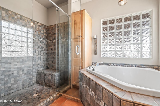 4 Mustang Trl, Sonoita, AZ 85637 - full bathroom featuring a garden tub, a shower stall, and tile patterned flooring