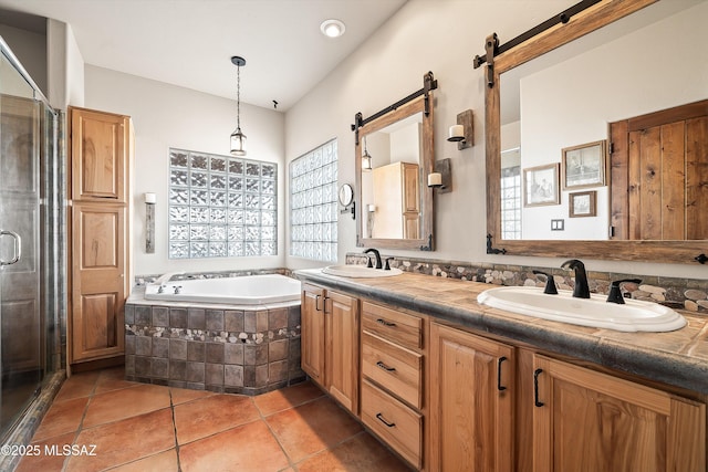 4 Mustang Trl, Sonoita, AZ 85637 - full bath featuring a bath, double vanity, a shower stall, and tile patterned floors