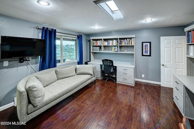 6631 N Camino Padre Isidoro, Tucson, AZ 85718 - office featuring baseboards, dark wood-style floors, built in study area, a skylight, and recessed lighting