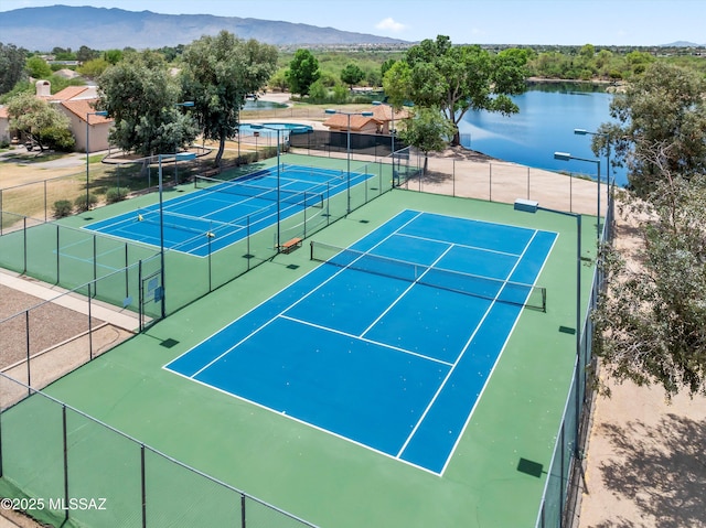 2311 N Creek Vista Dr, Tucson, AZ 85749 - view of tennis court featuring a water and mountain view