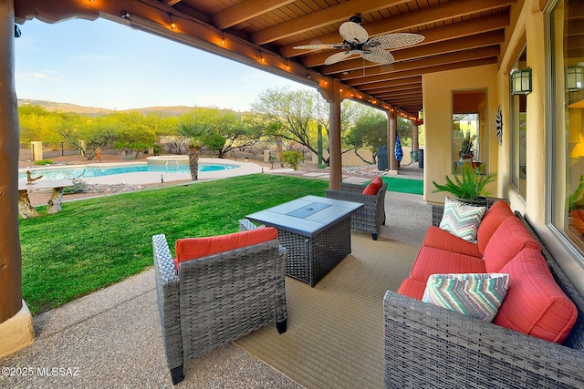 2500 N Fennimore Ave, Tucson, AZ 85749 - view of patio with an outdoor pool, ceiling fan, and outdoor lounge area