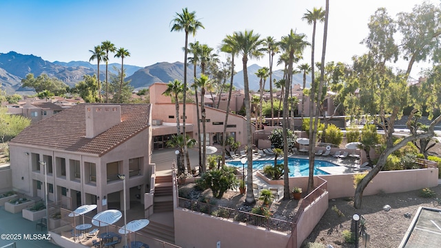 5051 N Sabino Canyon Rd Unit 2162, Tucson, AZ 85750 - community pool with a mountain view and a patio area
