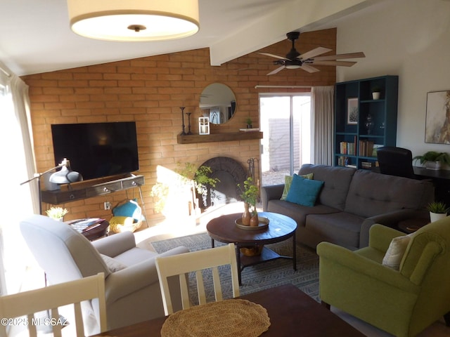1771 S Desert Vista Dr, Tucson, AZ 85748 - living area with ceiling fan and a fireplace