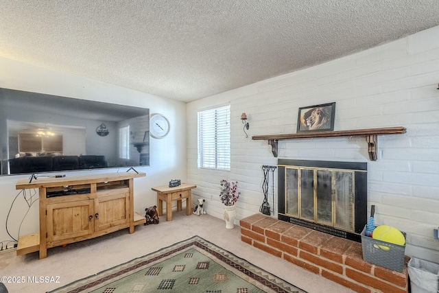 3090 W Alaska St, Tucson, AZ 85746 - living room with carpet floors, a textured ceiling, and a fireplace