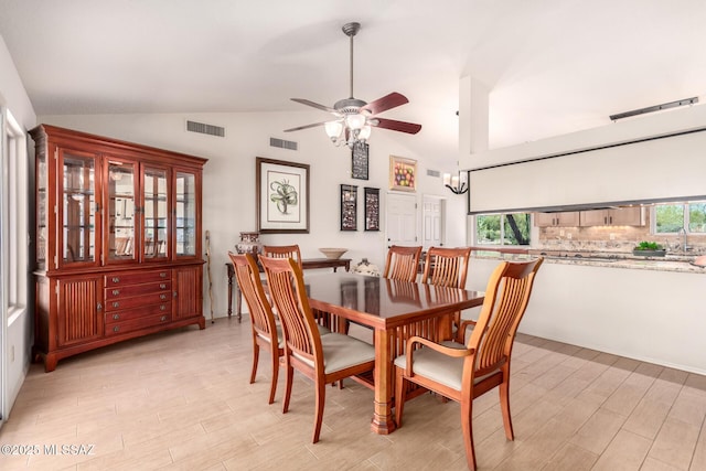 3740 W Placita Fantasia, Tucson, AZ 85745 - dining area with lofted ceiling, light wood-type flooring, and ceiling fan